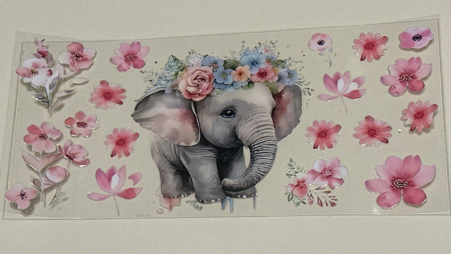 Elephant, pink flowers